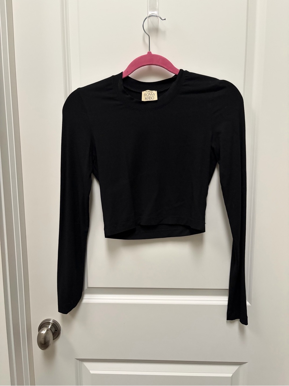 Ronny Kobo Collection Black Cropped Long-Sleeve Tee